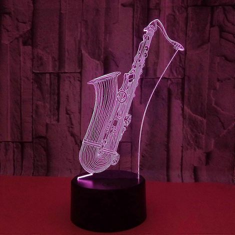 Lámpara de noche con forma de saxofón XYC para niños, lámpara LED 3D con ilusión óptica, 16 colores cambiantes, alimentación USB, control táctil y remoto, regalo de cumpleaños para niños. (1/5)