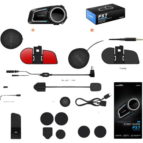 Casco de motocicleta con auriculares, Bluetooth 5.4 dual, alcance de intercomunicación de 2000 m, clasificación de impermeabilidad IP67, tamaño de altavoz de 40 mm, admite 10 motociclistas. (1/5)