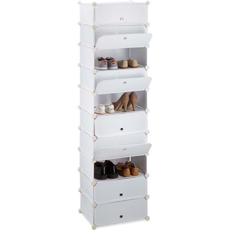 Meuble Chaussures Rangement 10 casiers Plastique Chaussures modulable DIY HxlxP: 176x49x37 cm, Blanc (1/5)