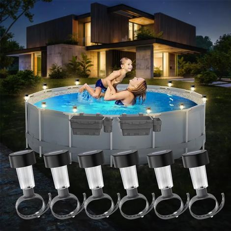 Ensemble de 10 lampes solaires pour piscine, LED, blanc chaud, pour piscines hors sol, jardin et terrasse, étanches IP44, sans fil, installation facile (1/5)