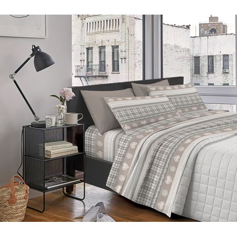 Completo Letto Matrimoniale in Flanella Calda e Morbida Anti Pilling Shabby Beige504 - 2 Piazze (1/3)