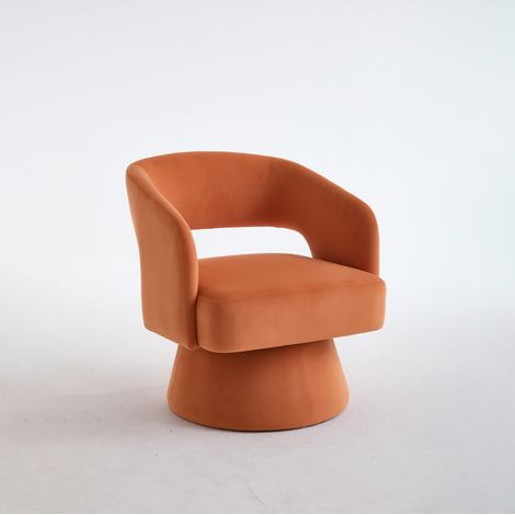 Poltrona girevole 360° in ciniglia arancione con base in metallo, 68 x 66 x 75 cm, HOMVRA (1/5)