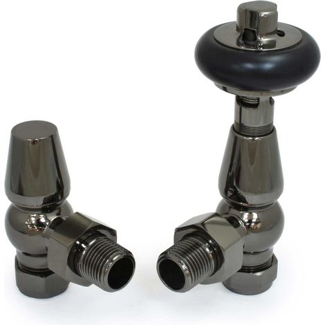 West Eton Traditional Angled Manual Radiator Valve and Lockshield - Black Nickel (1/5)