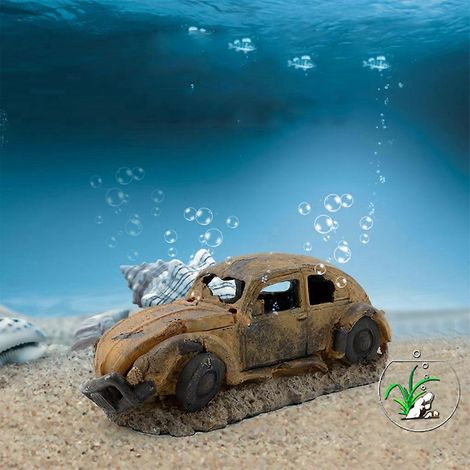 Décorations en résine pour aquarium : poissons, cachettes en forme de grotte dans une voiture cassée pour betta et crevettes (1/4)