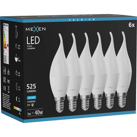 Mexen Nova 6x Ampoule LED flamme E14, C37, 5W, Froide - 6500K, 525 lm - L106-E14-0565-01x06 (1/5)