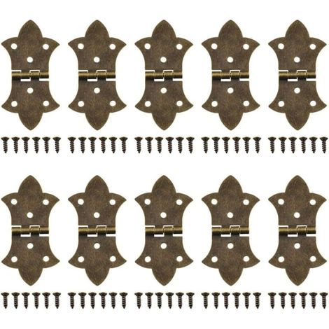 Lot de 10 charnières décoratives à rabat avec vis, bronze antique, pliables à 6 trous pour boîte en bois, armoire, boîte à bijoux (1/5)