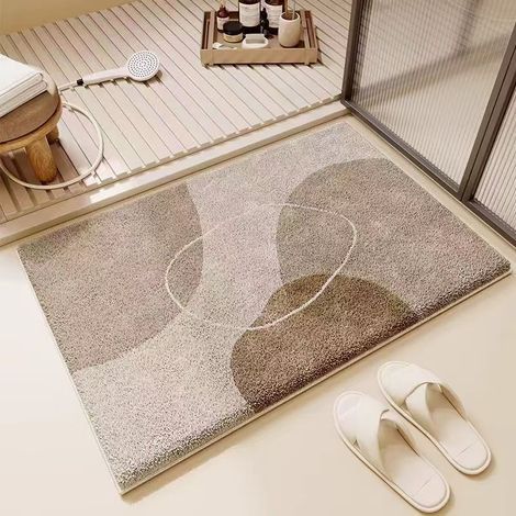 Tapis de bain semi-circulaire marron, 40 x 60 cm, une pièce. Tapis moelleux et absorbant pour l'entrée de la salle de bain et des toilettes. (1/5)