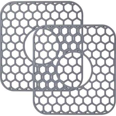 Lot de 2 tapis d'évier, 31,5 x 29,2 cm, antidérapants, avec trou de drainage, résistants à la chaleur, en silicone, pour le séchage de la vaisselle (gris) (1/5)