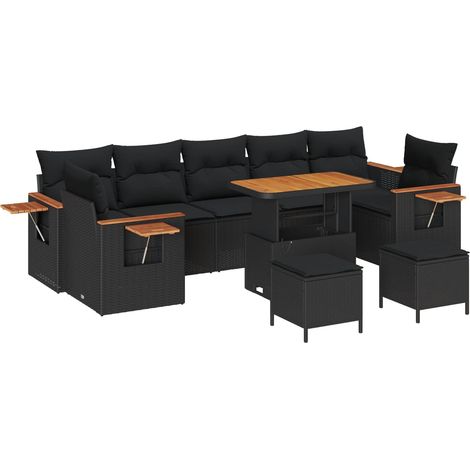 Maison Exclusive - Set Divano da Giardino 10 pcs Nero polyrattan