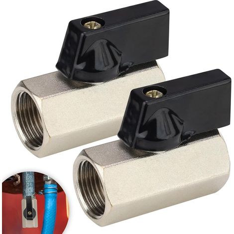 Mini Robinet à Boisseau Sphérique, 2 Pièces 3/8 Pouces Femelle Mini Vanne Arret, Nickelé Laiton Sphérique Mini Robinet à Tournant, pour Tuyaux et Robinets (1/5)