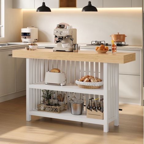 MODFU – Mesa de bar 160x40x105 cm de MDF con reposapiés reforzado, 2 estantes y formato compacto para cocina – Blanco (1/5)