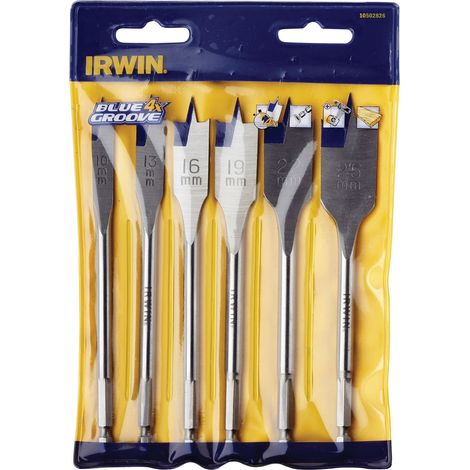 Irwin Blue Groove 4X Set of 6 Flat Drill Bits (10-25 mm) with Case
