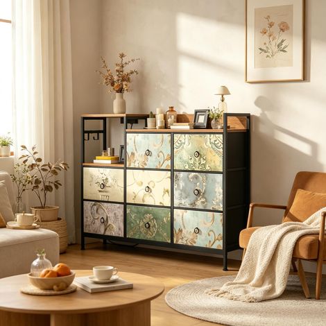 Classeur vintage en bois, meuble d'entrée avec tiroirs et multiprise intégrée – rangement pratique pour hall, bureau ou salon (1/4)