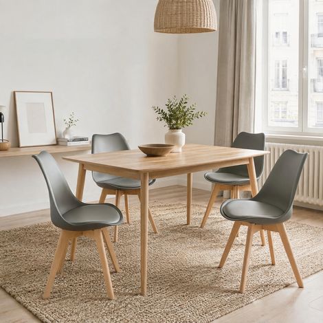 Chaises rembourrées style scandinave à pieds en bois massif pour salle à manger et bureau, grises, lot de 4 (1/5)