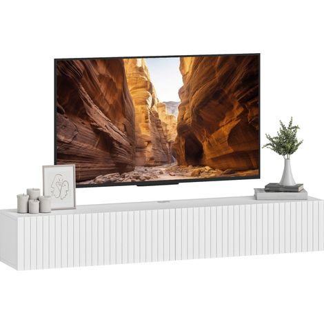 Meuble TV suspendu - HOMCOM - pour téléviseur 72 pouces - 2 portes cannelées rabattables - MDF - 140x25x22cm - blanc (1/5)