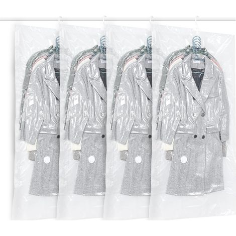 Lot de 4 sacs de Rangement sous Vide Suspendre pour vêtements,Transparents et réutilisables Housse sous vide pour vetement,pour costumes,costumes, robes, manteaux ou vestes4, 145x70 cm) (1/5)