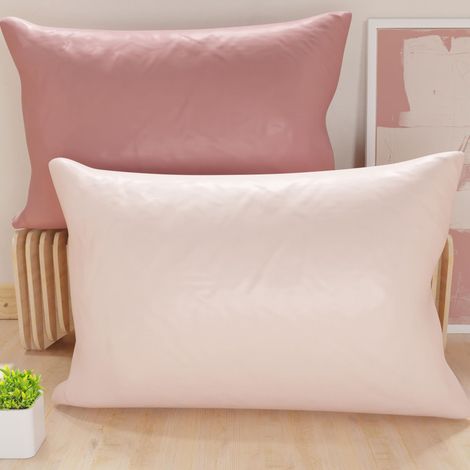 Lot de 2 Taies d'oreiller de Lit 80x50 cm, Housses de Coussin Unies Double Face Rose Poudré Clair et Foncé, Taie Oreiller 100% Microfibre