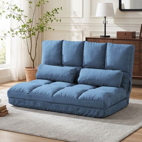 Chauffeuse matelas d'appoint pliant convertible - inclinaison dossier réglable 14 positions - 2 coussins inclus, bleu (1/5)