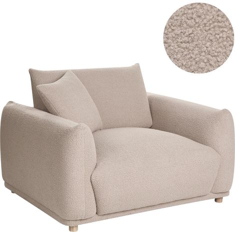 Armchair Beige Boucle Upholstery Soft Wooden Legs Living Room Seating with Armrests Modern Style JUBEK (1/5)