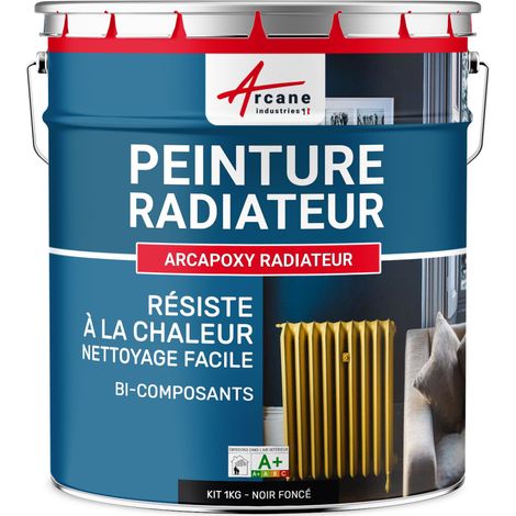 Arcane Industries – Peinture radiateur époxy satinée 1 kg – Haute résistance chaleur – Application facile sur fonte, acier, alu – Couverture 5 m² en 2 couches (1/3)