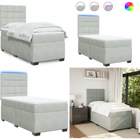 Boxspringbett mit Matratze Hellgrau 80x200 cm Samt - Boxspringbett - Doppelbett - Samtbett - LED Beleuchtung - Höhenverstellbares Kopfteil - Home & Living (1/5)