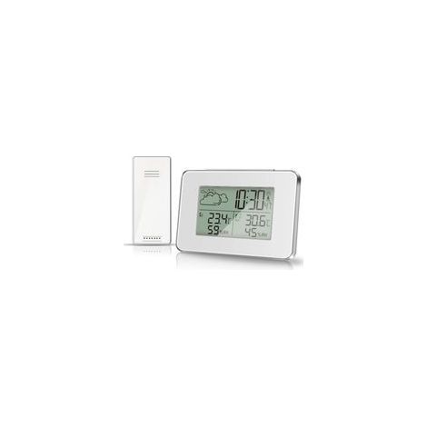 Drahtlose Wetterstation mit Hygrometer für Innen- und Außenthermometer, Außensensor, LCD-Bildschirm, digitalem Temperatur- und Feuchtigkeitsmonitor mit Hintergrundbeleuchtung (Weiß) (1/5)