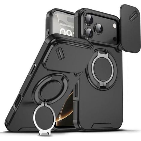 Coque iPhone 17 Pro Max - Armure Antichoc avec Anneau Magnétique et Protection Caméra - Noir - 1 Pièce (1/4)