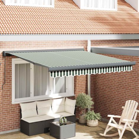 Einziehbare Markise Grün und Weiß 350 x 250 cm Stoff und Metall