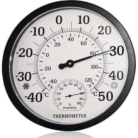 Grand thermomètre 2 en 1 pour l'intérieur et extérieur - Analogique - 25,4 cm - Avec hygromètre (1/5)