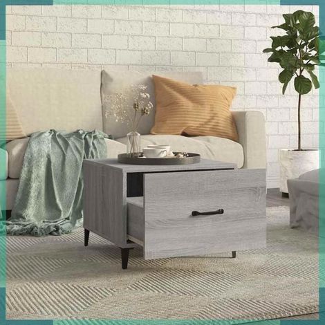 Table basse - 817540 - Sonoma gris - Bois d'ingénierie & pieds métal - Carré 50 x 50 x 40 cm (1/5)