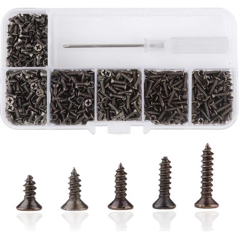 Petites Vis à Bois 1000 Pièces Mini Autotaraudeuses M2 Tête Plate Micro Visserie Bronze 5-10mm (1/5)