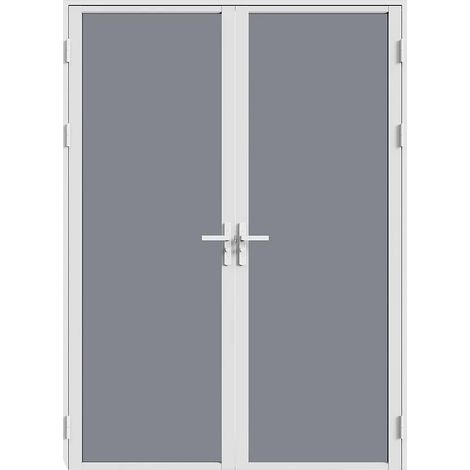 Bloc porte réversible à deux battants en aluminium et verre trempé fumé - 2 x H204 x L73 cm - Blanc - LOXTON (1/5)
