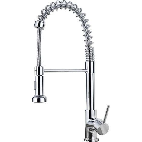 Robinet Cuisine, Mitigeur Cuisine Avec Douchette Extractible, Robinet D'Évier À Arc Élevé Rotatif À 360°, Acier Inoxydable Brossé (1/4)