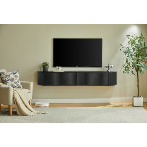 Mueble TV flotante con almacenaje 180 cm negro OKMYHOME (1/5)