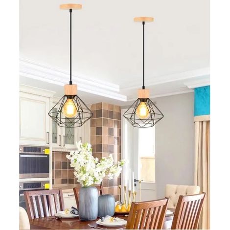 2PCS Lustre Suspension Luminaire Industrielle Ajustable Noir,Lampe Plafonnier en Cage Fer Vintage Style Edison pour Salon (1/4)