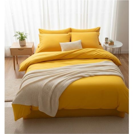 Housse de couette 140 x 200 cm Contemporain uni ocre (1/3)