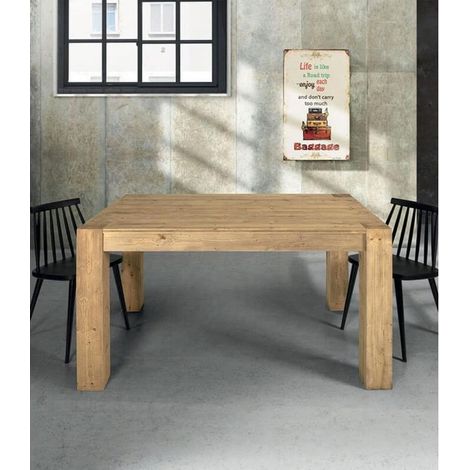 Tavolo Rettangolare Allungabile Legno Abete Naturale Nodato Effetto Rustico Dimensione Tavoli: 140 x 90 + 2 allunghe 40 cm