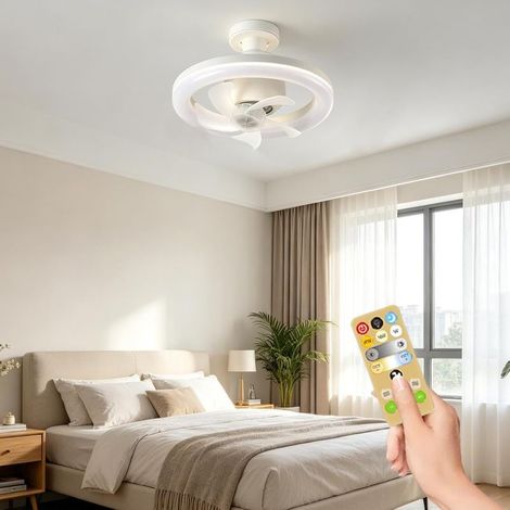 Deckenventilator mit Fernbedienung, 3 Farben, einstellbarer Helligkeit, 360°-Drehung – E27-Fassung, für Zuhause, Wohnung, Küche, Esszimmer, Schlafzimmer und Büro (1/5)
