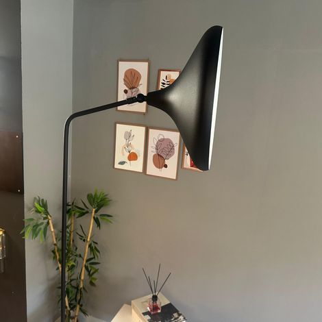 Lampadaire Skaro Métal Moderne E27 Largeur 37 cm Abat-jour Réglable Tablette Variateur (1/5)