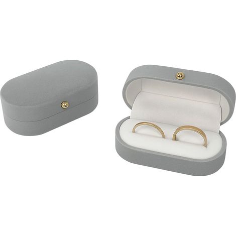 Ringbox – 1 Stück – Grauer Samt – Doppelfach – Für Hochzeiten und Verlobungen – 7,5 x 4 x 3,5 cm (1/5)