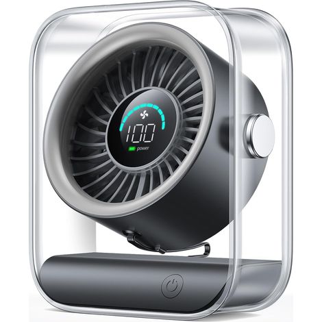 Ventilador de escritorio USB recargable – Turbo, 100 velocidades, pantalla digital, giratorio 90°, silencioso, ideal para dormitorio, oficina y viajes (negro) (1/5)