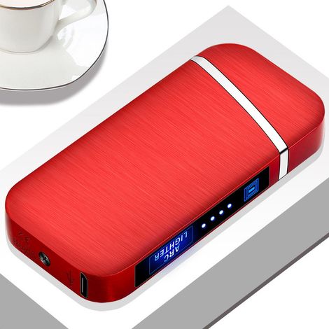 Bruleur USB Rechargeable Sans Flamme - Allumette Électrique Double Allumage - Résistant au Vent - Pour Camping et Voyages - Rouge - 1 Pièce (1/5)