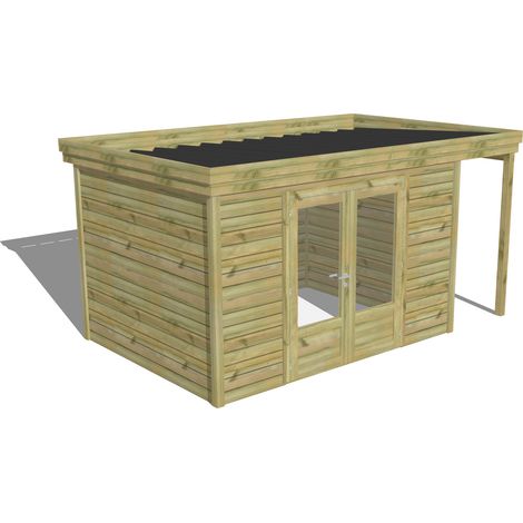 ABRI DE JARDIN bois Pin autoclave 27mm - 4,44x2,64m / 11,7m2 - Bac acier - Abri Français (1/5)