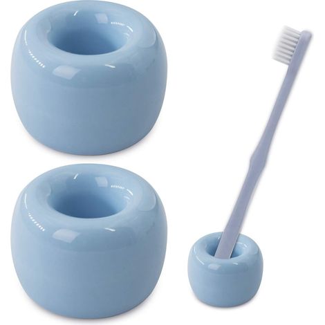 2 mini porte-brosse à dents en céramique pour salle de bain (bleu clair)