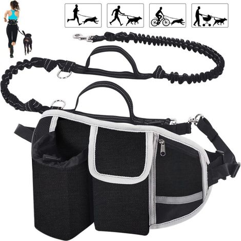 Correa para perros manos libres, amortiguadora, cómoda y con costuras reflectantes. Ideal para correr, trotar y pasear. Color negro -Crezuo