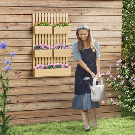 Jardinière Murale Potager - 60x16x100cm - 5 Bacs Bois Massif Amovibles + Treillis