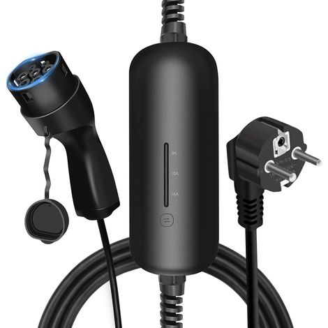 Chargeur Voiture Electrique, 3,68kW EV Portable Chargeur avec EU Schuko, 6M 8/10/16A Cable Recharge Véhicule Electrique, Type 2 Borne de Recharge (IEC 62196-2) (1/5)