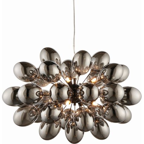 Endon Lighting Infinity - Pendente Effetto Cromato Nero e Vetro Fumé Effetto Specchio Colorato 8 Luci Dimmerabili IP20 - G9 (1/5)