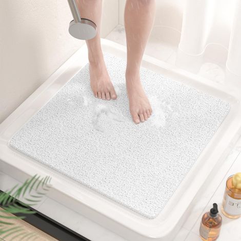 Tapis de douche antidérapant 53x53cm, évacuation rapide, PVC souple, blanc (1/5)