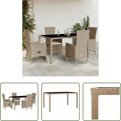 vidaXL Gartensessel - 5-tlg. Garten-Essgruppe mit Kissen Beige Poly Rattan (1/5)